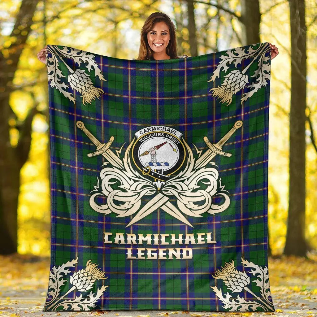 Clan Carmichael Modern Tartan Gold Courage Symbol Blanket AP57 Clan Carmichael Tartan Today   