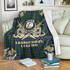 Clan Carmichael Modern Tartan Gold Courage Symbol Blanket AP57 Clan Carmichael Tartan Today   