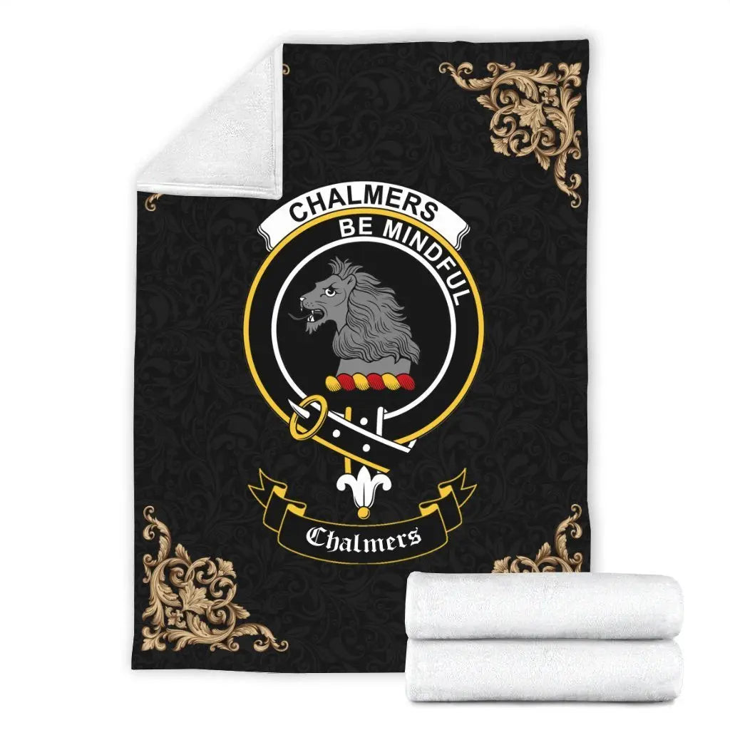 Clan Chalmers Crest Tartan Premium Blanket Black JE48 Clan Chalmers Tartan Today   