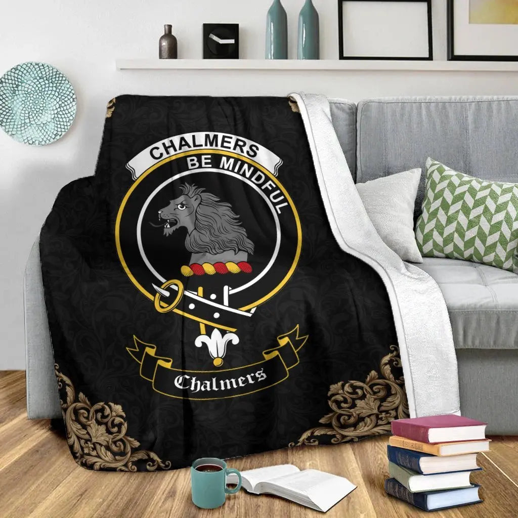 Clan Chalmers Crest Tartan Premium Blanket Black JE48 Clan Chalmers Tartan Today   