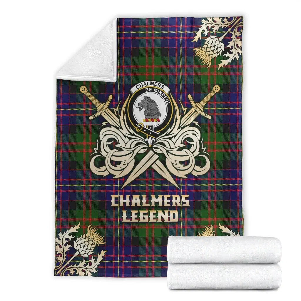 Clan Chalmers Modern Tartan Gold Courage Symbol Blanket XK19 Clan Chalmers Tartan Today   