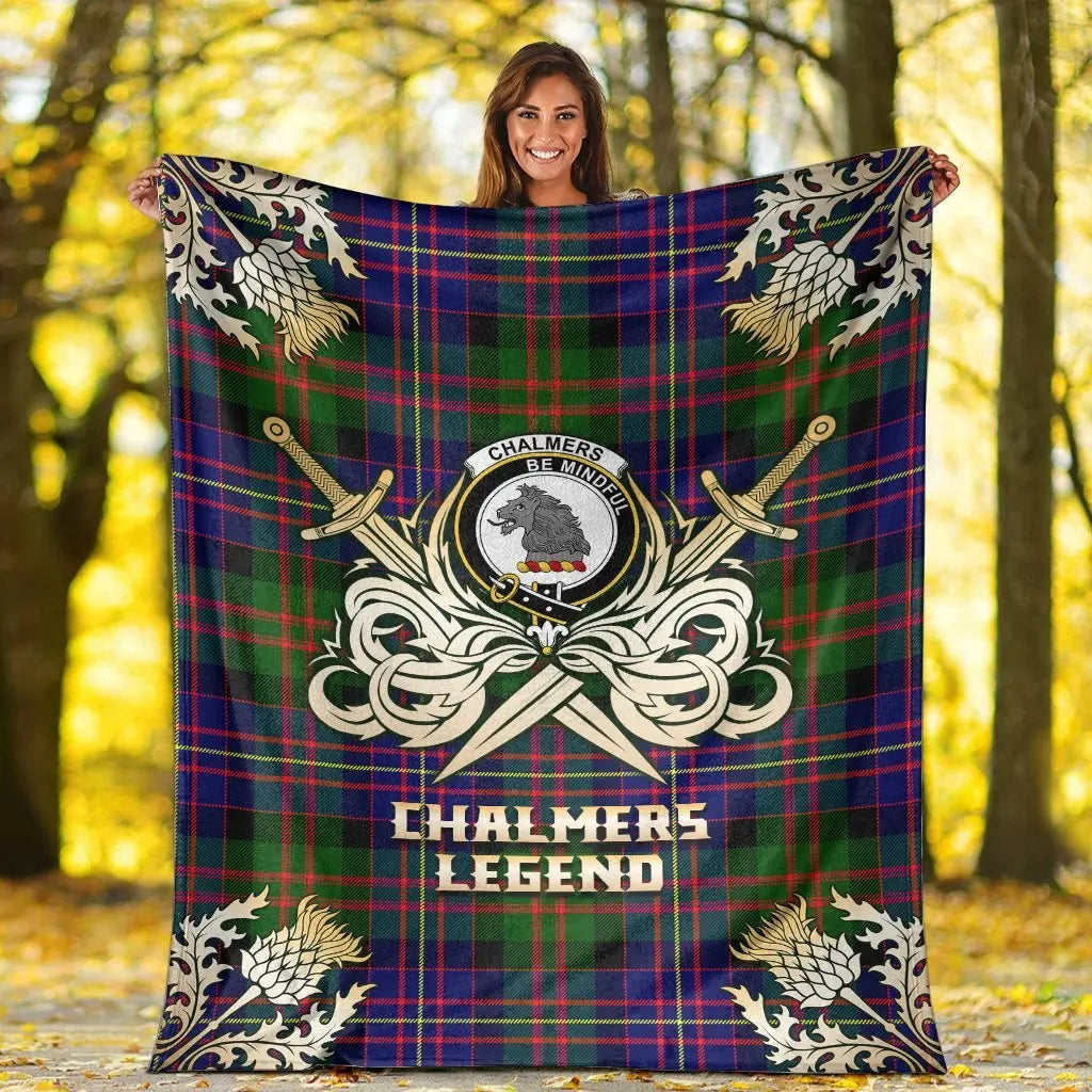 Clan Chalmers Modern Tartan Gold Courage Symbol Blanket XK19 Clan Chalmers Tartan Today   