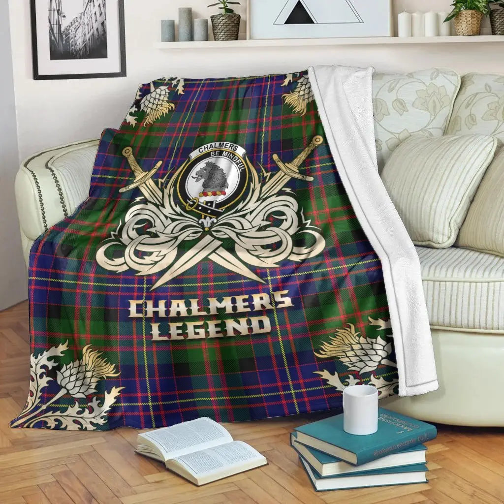 Clan Chalmers Modern Tartan Gold Courage Symbol Blanket XK19 Clan Chalmers Tartan Today   