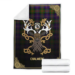 Clan Chalmers Tartan Crest Premium Blanket Celtic Stag Style PQ59 Clan Chalmers Tartan Today   