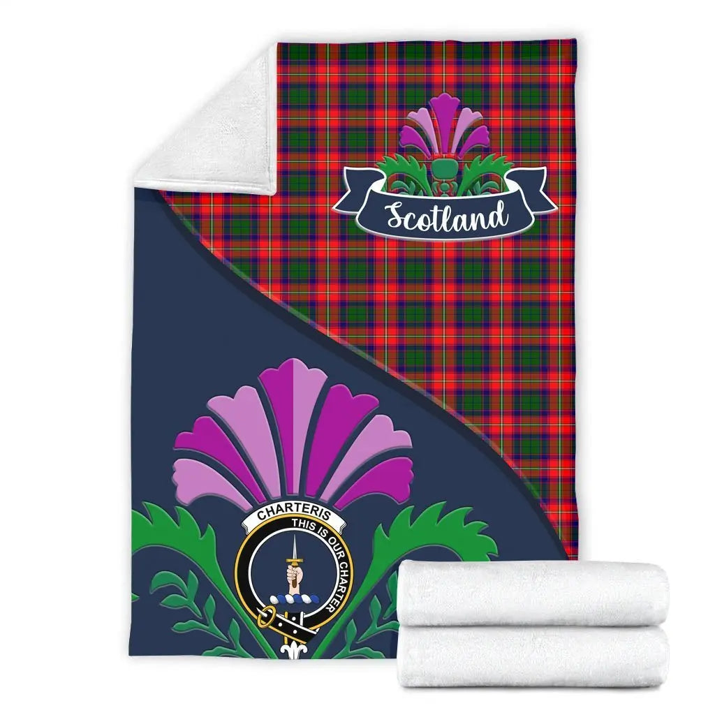 Clan Charteris (Earl of Wemyss) Tartan Crest Premium Blanket Thistle Style TR77 Clan Wemyss Tartan Today   