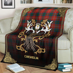 Clan Chisholm Ancient Tartan Crest Premium Blanket Celtic Stag Style EG81 Clan Chisholm Tartan Today   