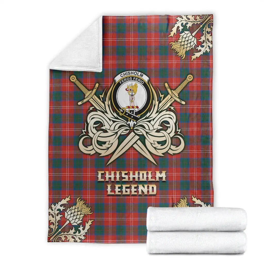 Clan Chisholm Ancient Tartan Gold Courage Symbol Blanket CJ36 Clan Chisholm Tartan Today   