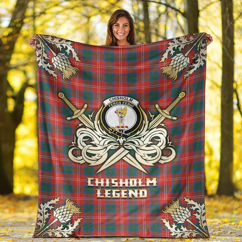 Clan Chisholm Ancient Tartan Gold Courage Symbol Blanket CJ36 Clan Chisholm Tartan Today   