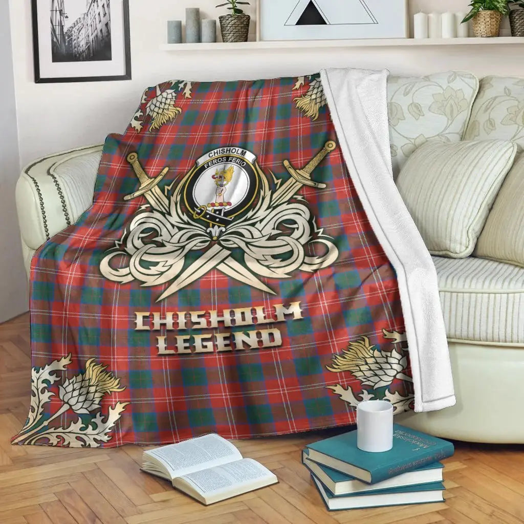 Clan Chisholm Ancient Tartan Gold Courage Symbol Blanket CJ36 Clan Chisholm Tartan Today   