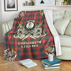 Clan Chisholm Ancient Tartan Gold Courage Symbol Blanket CJ36 Clan Chisholm Tartan Today   