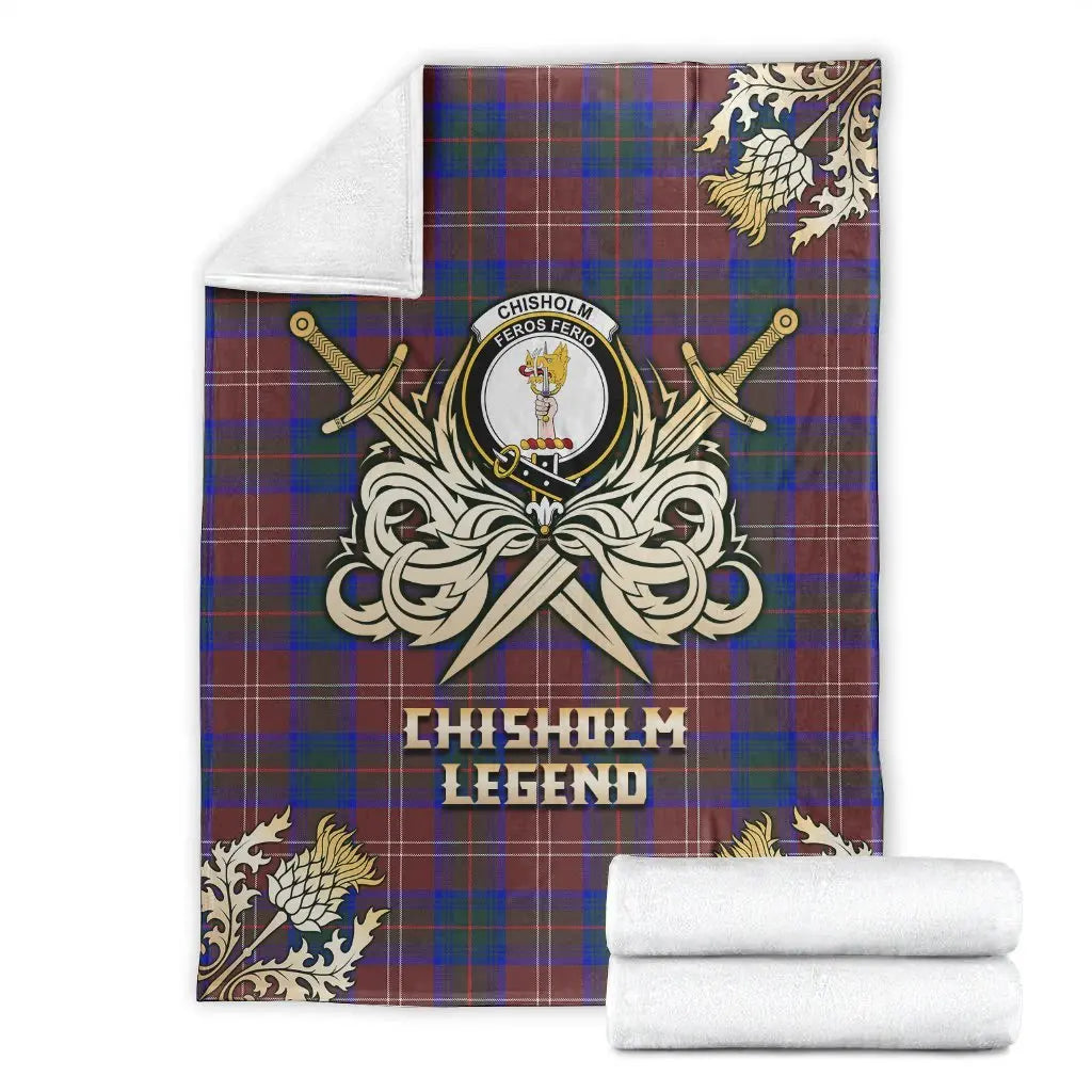 Clan Chisholm Hunting Modern Tartan Gold Courage Symbol Blanket BR62 Clan Chisholm Tartan Today   