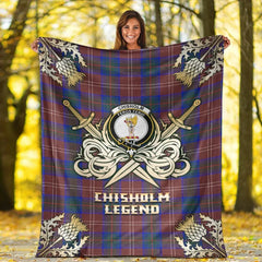 Clan Chisholm Hunting Modern Tartan Gold Courage Symbol Blanket BR62 Clan Chisholm Tartan Today   