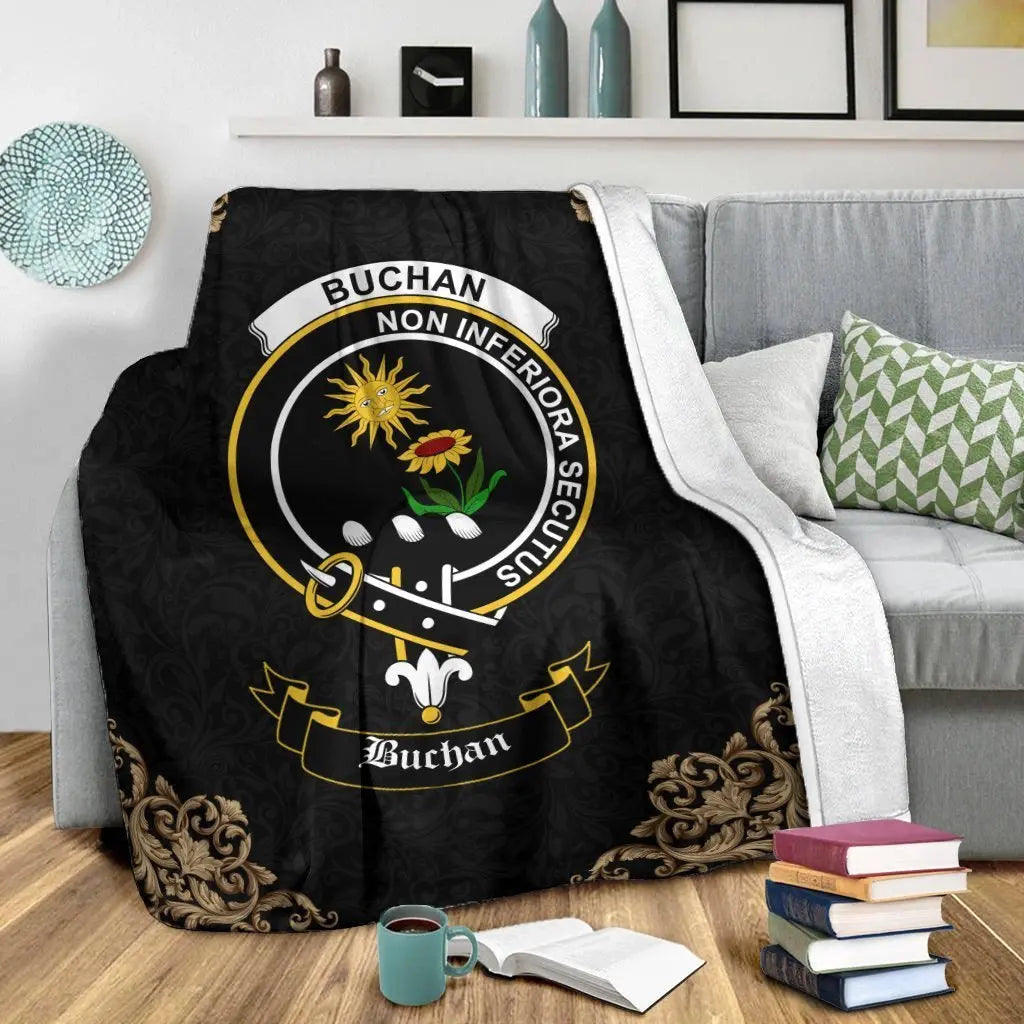 Clan Clan Buchan Crest Tartan Premium Blanket Black MO25 Clan Buchan Tartan Today   