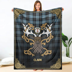 Clan Clark Ancient Tartan Crest Premium Blanket Celtic Stag Style UP49 Clan Clark Tartan Today   