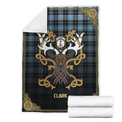 Clan Clark Ancient Tartan Crest Premium Blanket Celtic Stag Style UP49 Clan Clark Tartan Today   