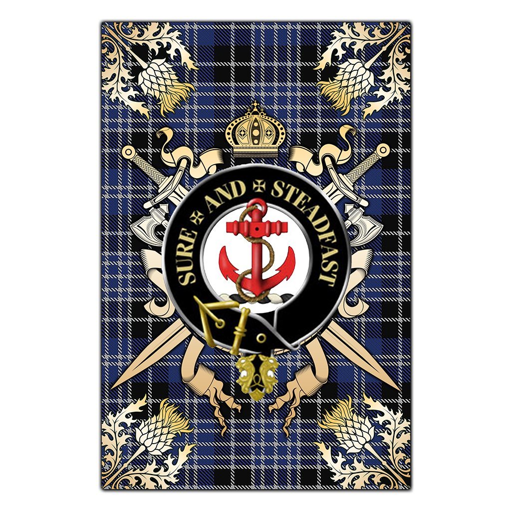 Clan Clark Tartan Crest Black Garden Flag  - Gold Thistle  JV18 Clan Clark Tartan Today   