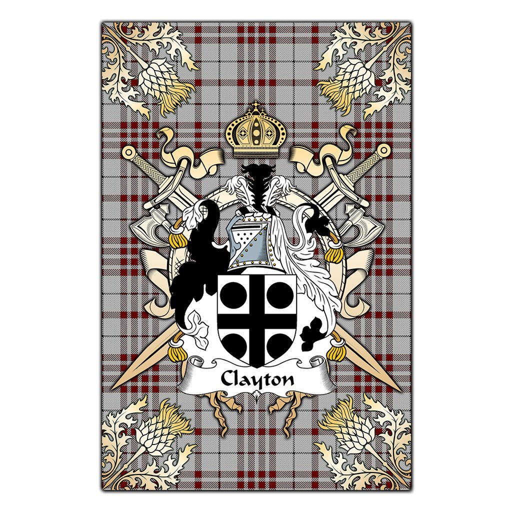 Clan Clayton Tartan Crest Black Garden Flag  - Gold Thistle  GC81 Clan Hall Tartan Today   