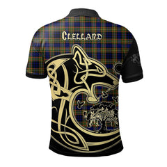 Clan Clelland Tartan Polo Shirt Viking Wolf MK75 Clelland Tartan Tartan Polo   