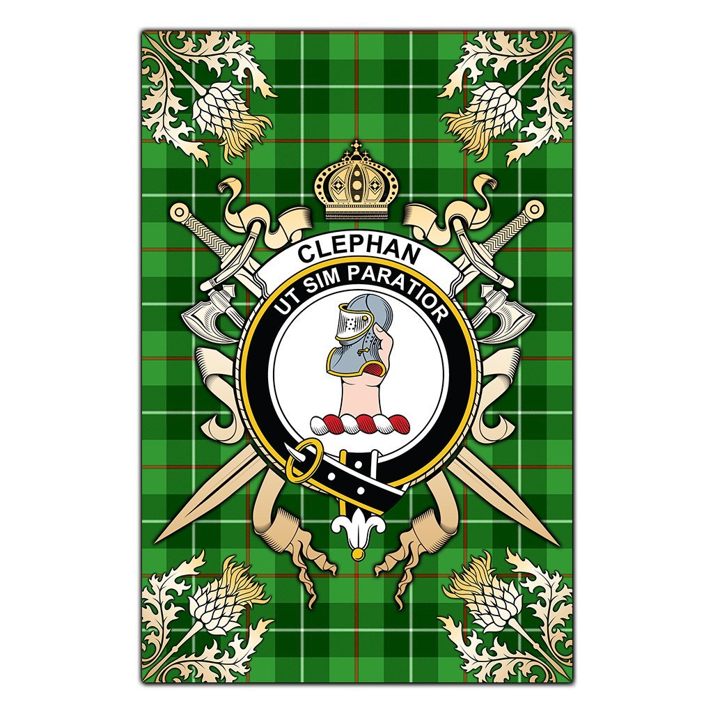 Clan Clephane Tartan Crest Black Garden Flag  - Gold Thistle  SP58 Clan Clephan Tartan Today   