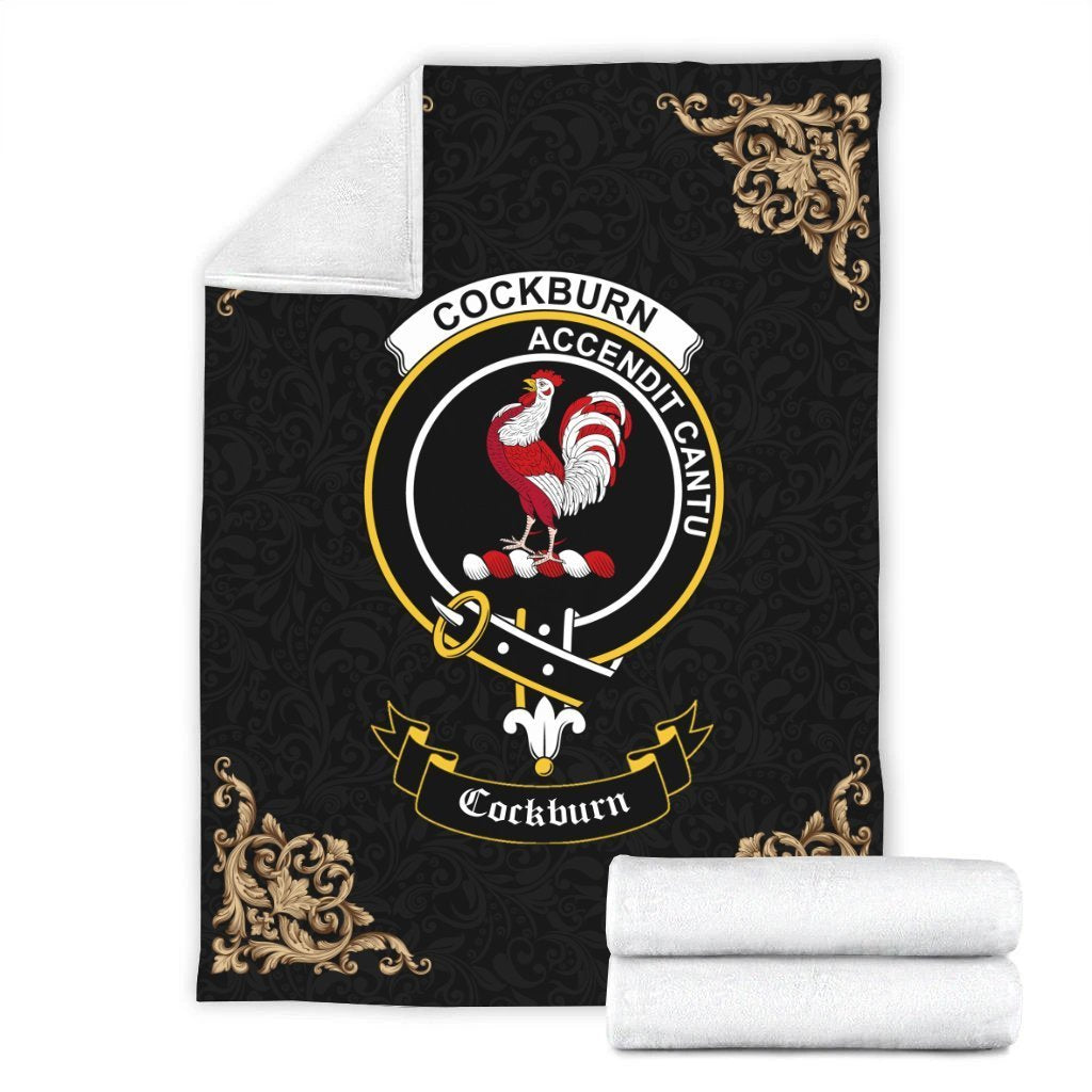 Clan Cockburn Crest Tartan Premium Blanket Black IQ49 Clan Cockburn Tartan Today   