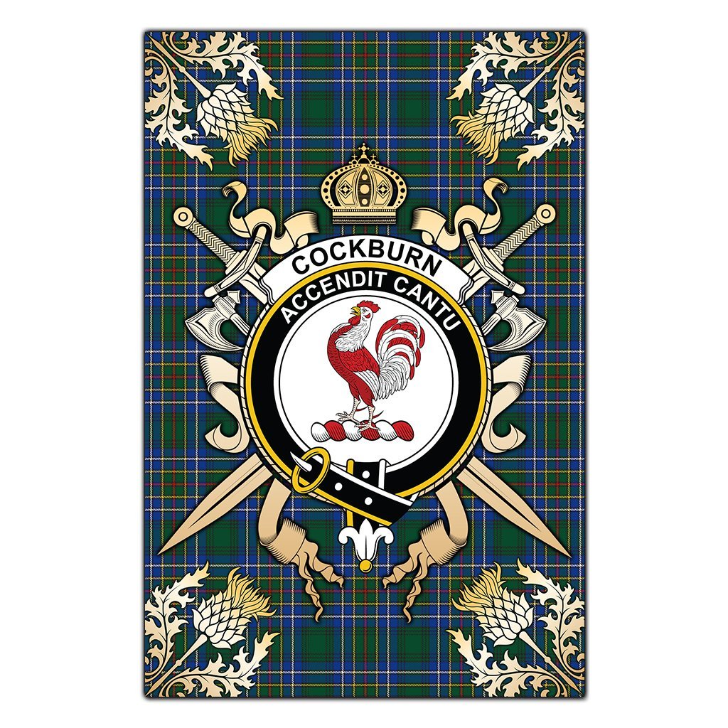 Clan Cockburn Ancient Tartan Crest Black Garden Flag  - Gold Thistle  XB80 Clan Cockburn Tartan Today   