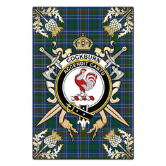 Clan Cockburn Ancient Tartan Crest Black Garden Flag  - Gold Thistle  XB80 Clan Cockburn Tartan Today   