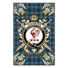 Clan Cockburn Modern Tartan Crest Black Garden Flag  - Gold Thistle  BA55 Clan Cockburn Tartan Today   