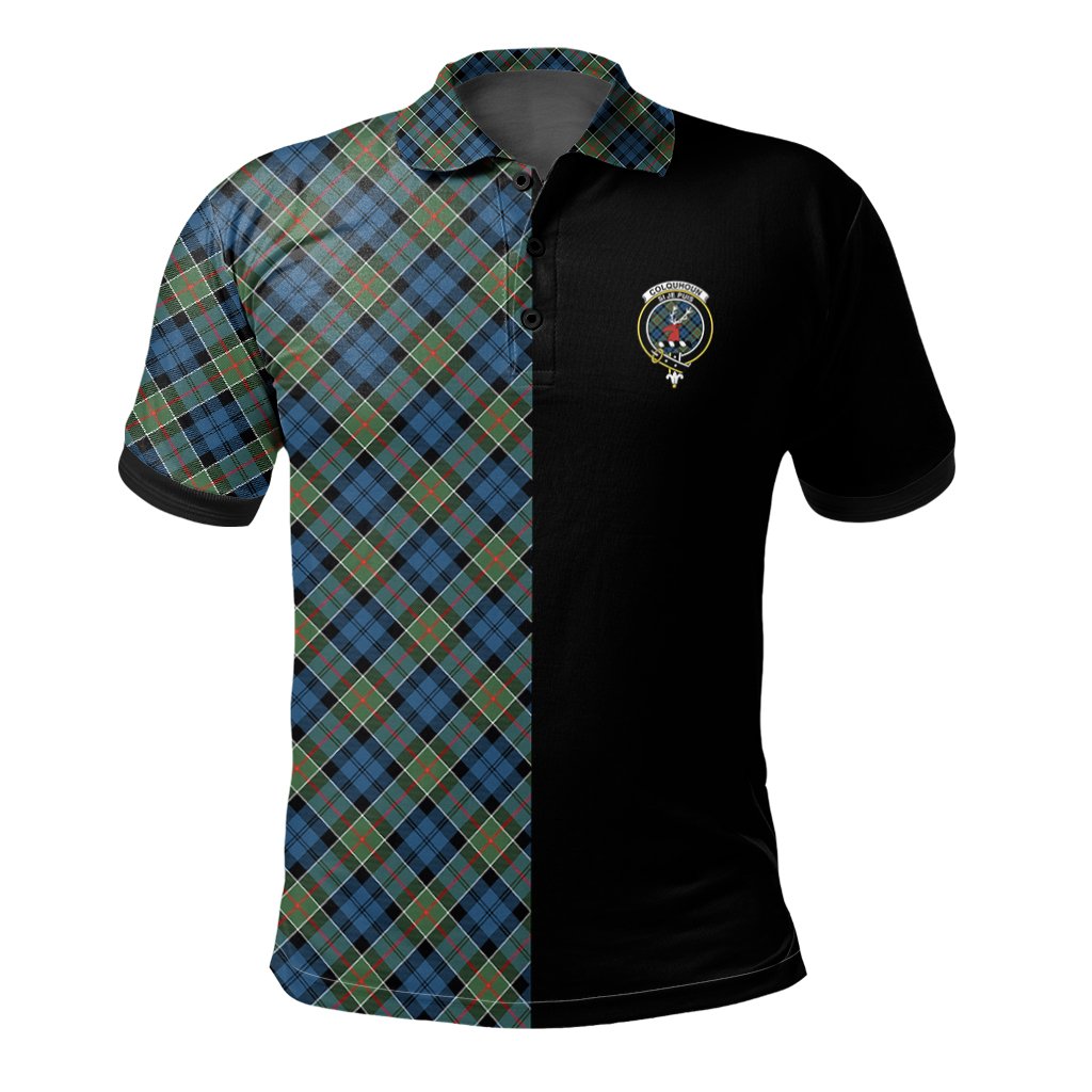 Clan Colquhoun Ancient Tartan Polo Shirt Half of Me - Cross Style RF64 Colquhoun Ancient Tartan Tartan Polo   