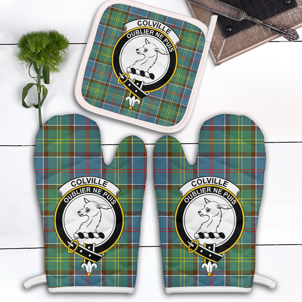 Clan Colville Tartan Crest Oven Mitt And Pot Holder (2 Oven Mitts + 1 Pot Holder) AD94 Clan Colville Tartan Today   