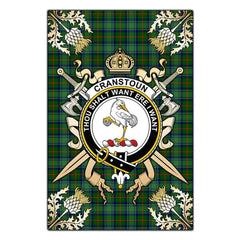 Clan Cranstoun Tartan Crest Black Garden Flag  - Gold Thistle  PN10 Clan Cranstoun Tartan Today   