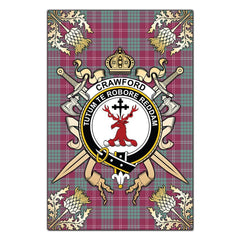 Clan Crawford Ancient Tartan Crest Black Garden Flag  - Gold Thistle  DE55 Clan Crawford Tartan Today   