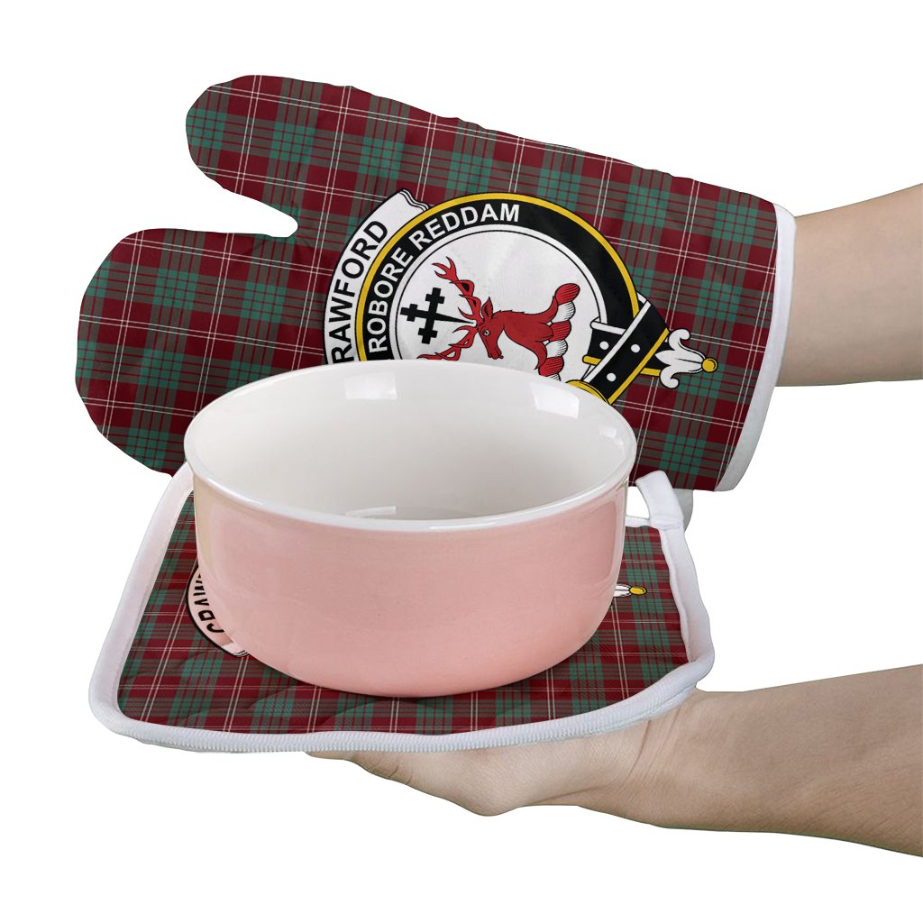 Clan Crawford Modern Tartan Crest Oven Mitt And Pot Holder (2 Oven Mitts + 1 Pot Holder) XB37 Clan Crawford Tartan Today   