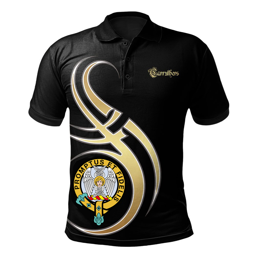 Clan Carruthers Family Tartan Official Crest Polo Shirt - Black Version JL32 Carruthers Family Tartan Official Tartan - Black Version Tartan Polo   