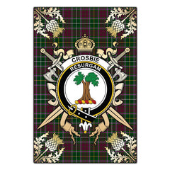 Clan Crosbie Tartan Crest Black Garden Flag  - Gold Thistle  FP10 Clan Crosbie Tartan Today   