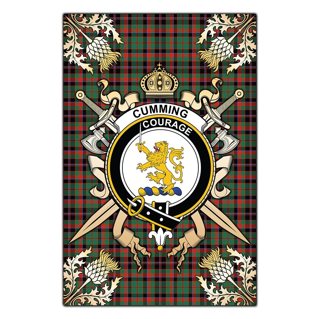 Clan Clan Cumming Hunting Ancient Tartan Crest Black Garden Flag  - Gold Thistle  AR61 Clan Cumming Tartan Today   