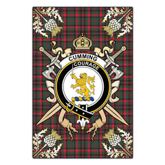 Clan Cumming Hunting Modern Tartan Crest Black Garden Flag  - Gold Thistle  AP34 Clan Cumming Tartan Today   