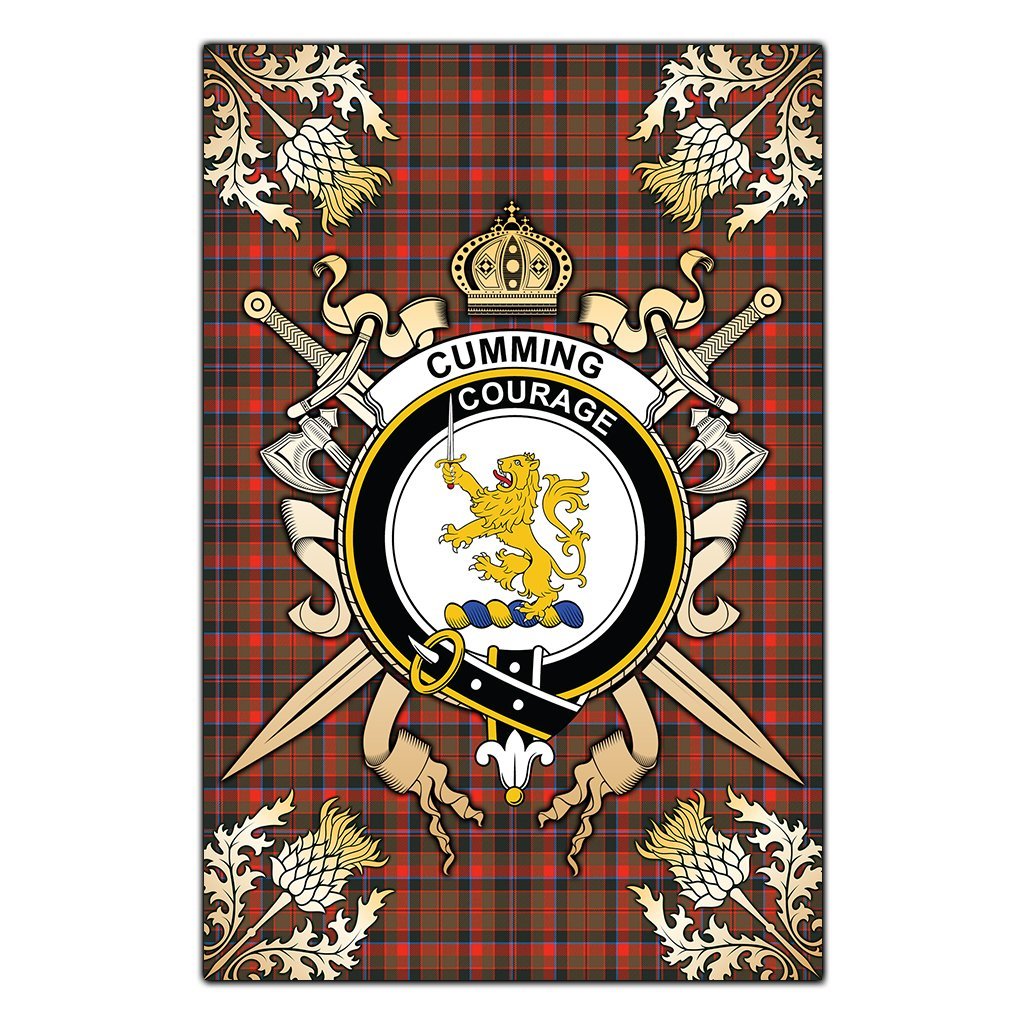 Clan Clan Cumming Hunting Weathered Tartan Crest Black Garden Flag  - Gold Thistle  EO19 Clan Cumming Tartan Today   