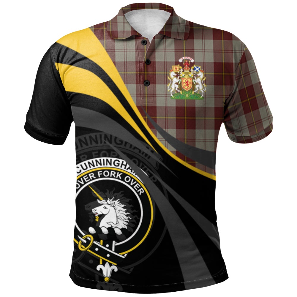 Clan Cunningham Burgundy Dancers Tartan Polo Shirt - Royal Coat Of Arms Style YL71 Cunningham Burgundy Dancers Tartan Tartan Polo   