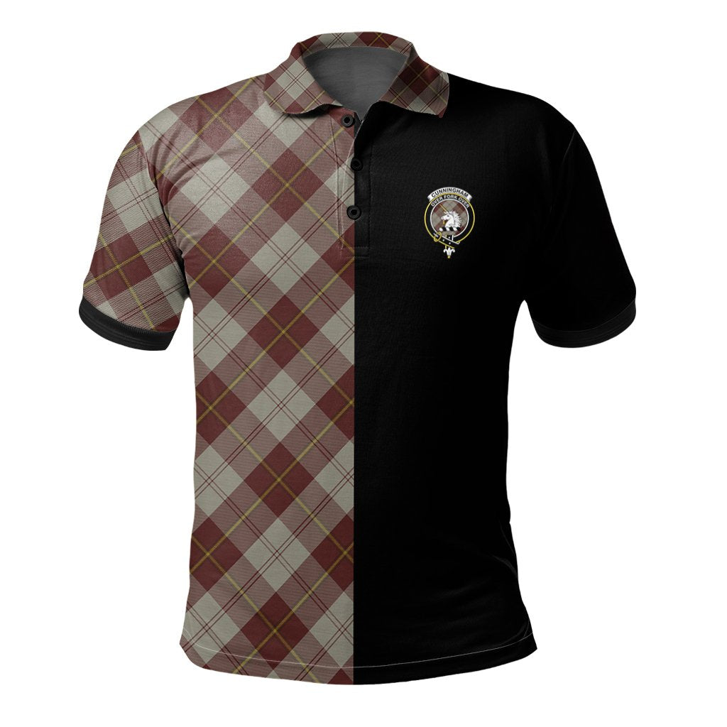 Clan Cunningham Burgundy Dancers Tartan Polo Shirt Half of Me - Cross Style SY61 Cunningham Burgundy Dancers Tartan Tartan Polo   