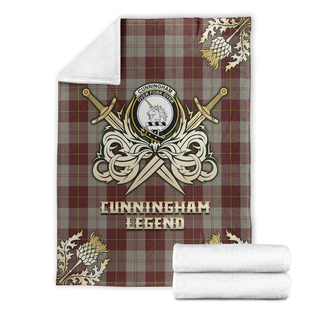 Clan Cunningham Burgundy Dancers Tartan Gold Courage Symbol Blanket UD63 Clan Cunningham Tartan Today   