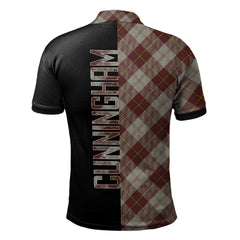 Clan Cunningham Burgundy Dancers Tartan Polo Shirt Half of Me - Cross Style SY61 Cunningham Burgundy Dancers Tartan Tartan Polo   