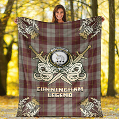 Clan Cunningham Burgundy Dancers Tartan Gold Courage Symbol Blanket UD63 Clan Cunningham Tartan Today   