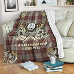 Clan Cunningham Burgundy Dancers Tartan Gold Courage Symbol Blanket UD63 Clan Cunningham Tartan Today   