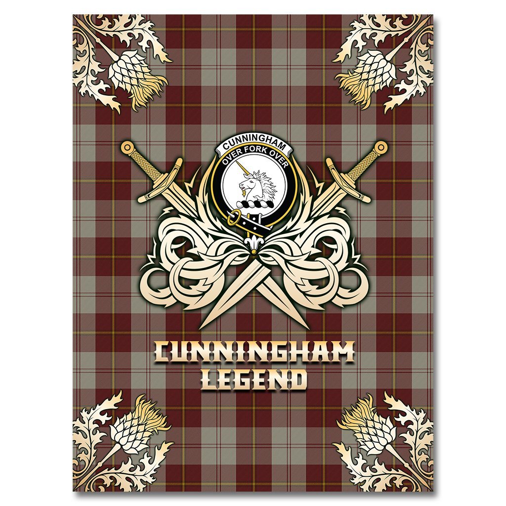 Clan Cunningham Burgundy Dancers Tartan Gold Courage Symbol Blanket UD63 Clan Cunningham Tartan Today   