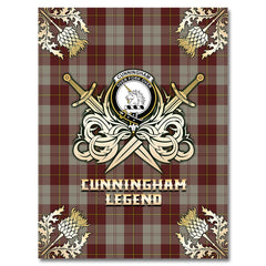 Clan Cunningham Burgundy Dancers Tartan Gold Courage Symbol Blanket UD63 Clan Cunningham Tartan Today   