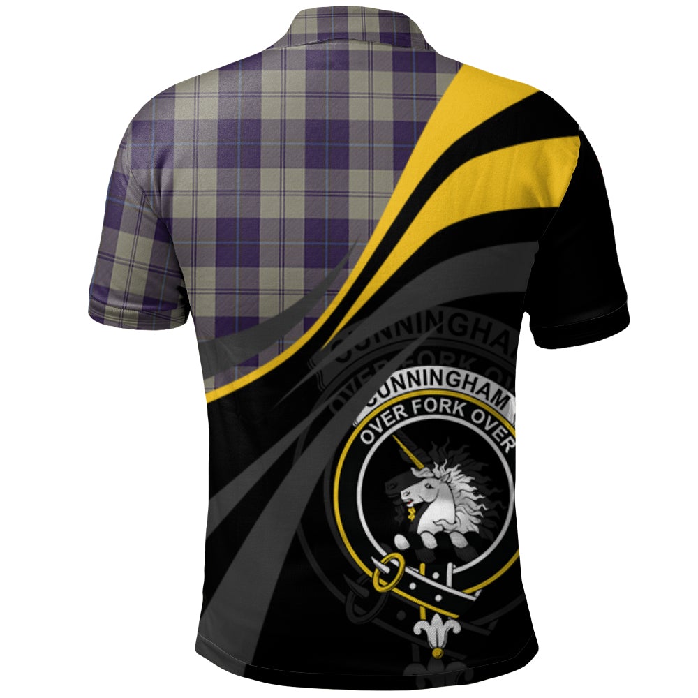 Clan Cunningham Dress Blue Dancers Tartan Polo Shirt - Royal Coat Of Arms Style PE44 Cunningham Dress Blue Dancers Tartan Tartan Polo   