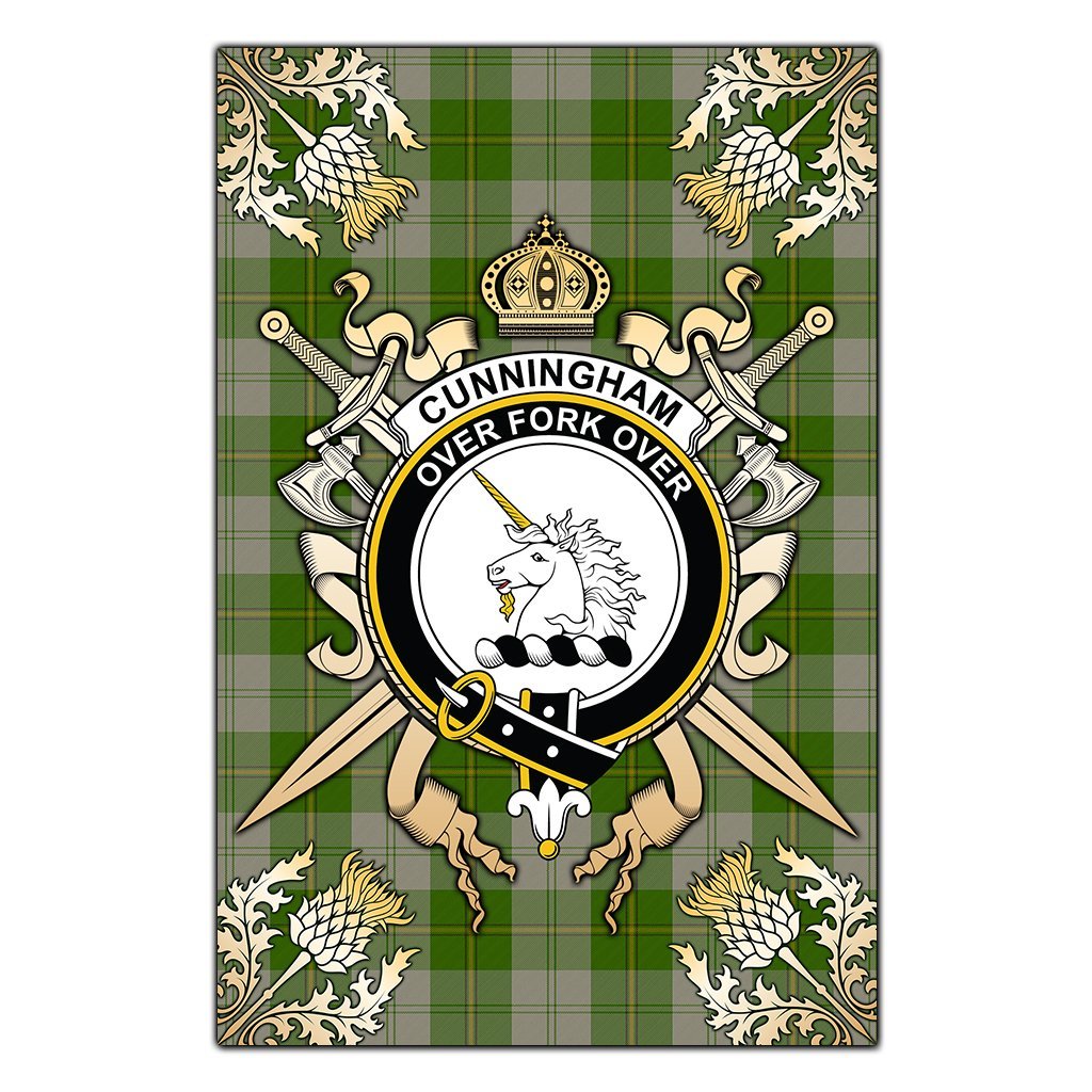 Clan Cunningham Dress Green Dancers Tartan Crest Black Garden Flag  - Gold Thistle  CW79 Clan Cunningham Tartan Today   