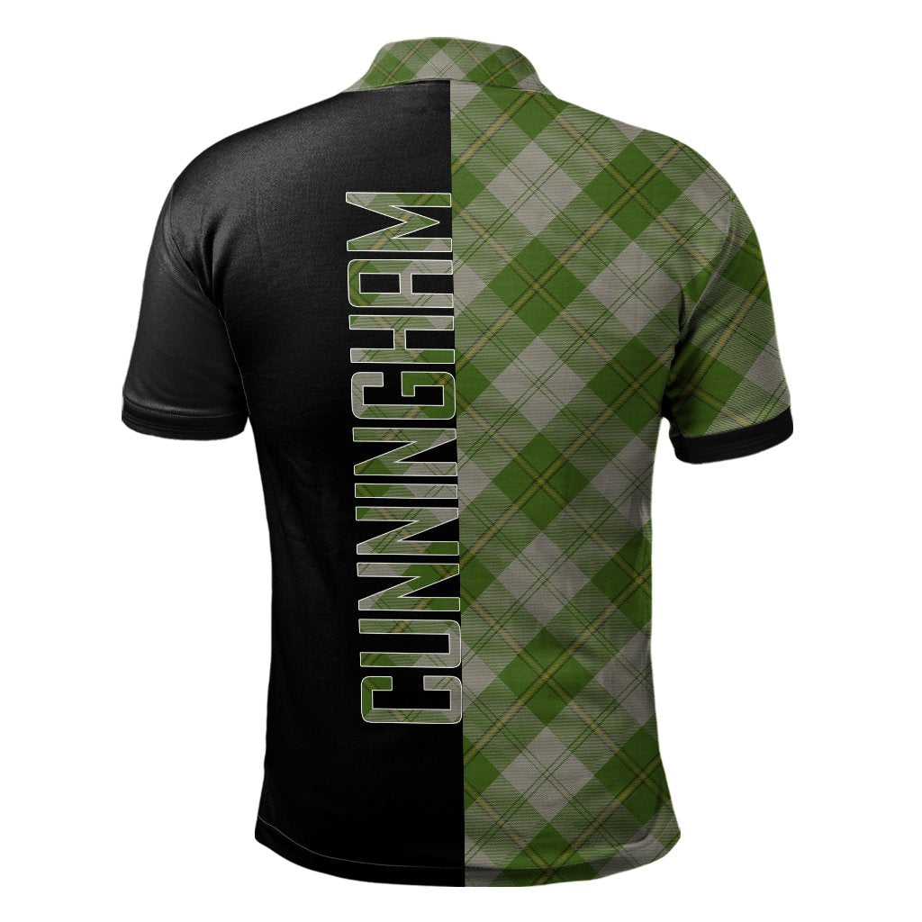 Clan Cunningham Dress Green Dancers Tartan Polo Shirt Half of Me - Cross Style PD88 Cunningham Dress Green Dancers Tartan Tartan Polo   