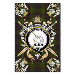 Clan Cunningham Hunting Modern Tartan Crest Black Garden Flag  - Gold Thistle  PH82 Clan Cunningham Tartan Today   