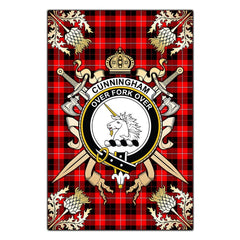 Clan Cunningham Modern Tartan Crest Black Garden Flag  - Gold Thistle  EJ13 Clan Cunningham Tartan Today   